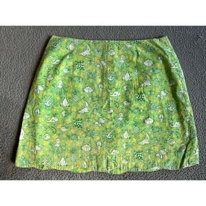 Vintage Lilly Pulitzer Skirt 12 Large Tropical Beach Fish Print Scallop Green